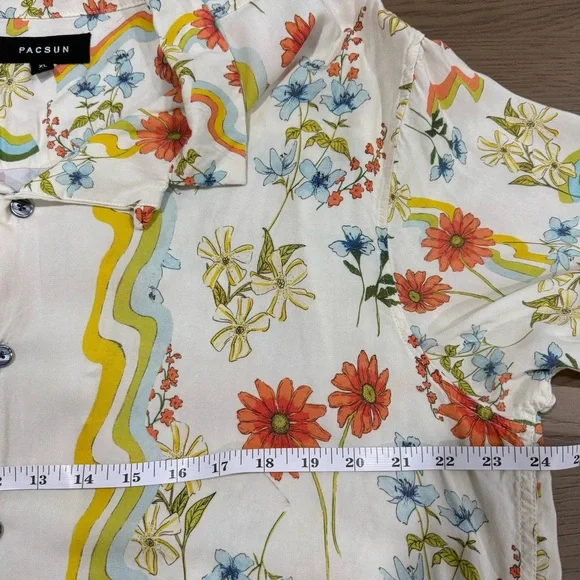 PacSun XL Retro Floral Button Shirt Hippie Pride Rave Festival Vacation Summer - Picture 11 of 12